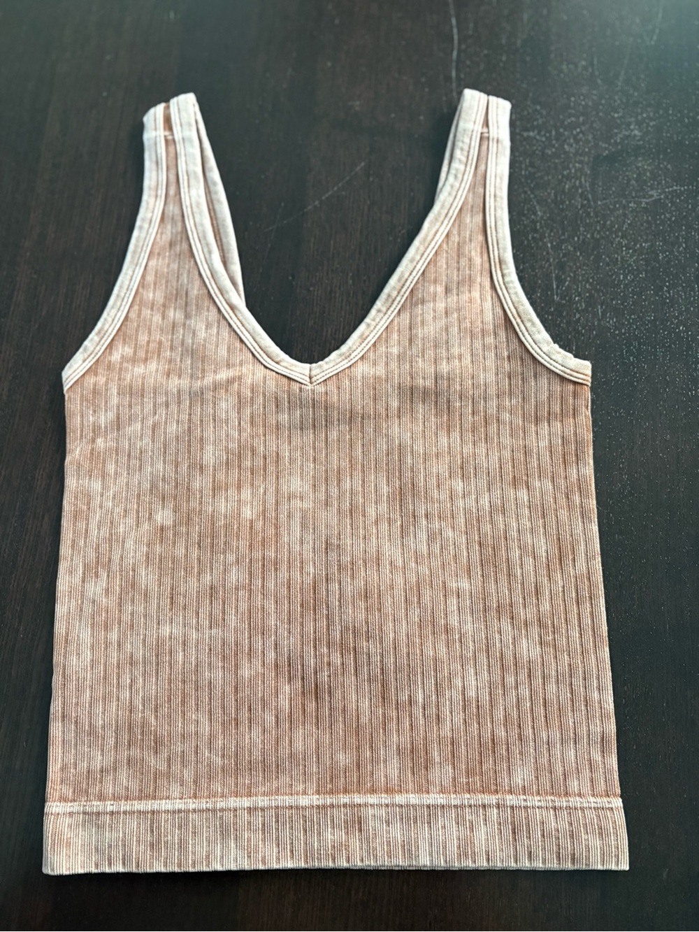Zenana NEW Mineral Wash Ribbed V-Neck Crop Tank Deep Camel Size S/M OR L/XL